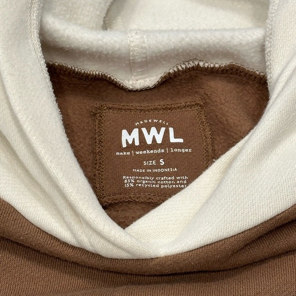 Madewell MWL Brown White Betterterry Side-Zip Colorblock Hoodie Sweatshirt - Picture 4 of 14